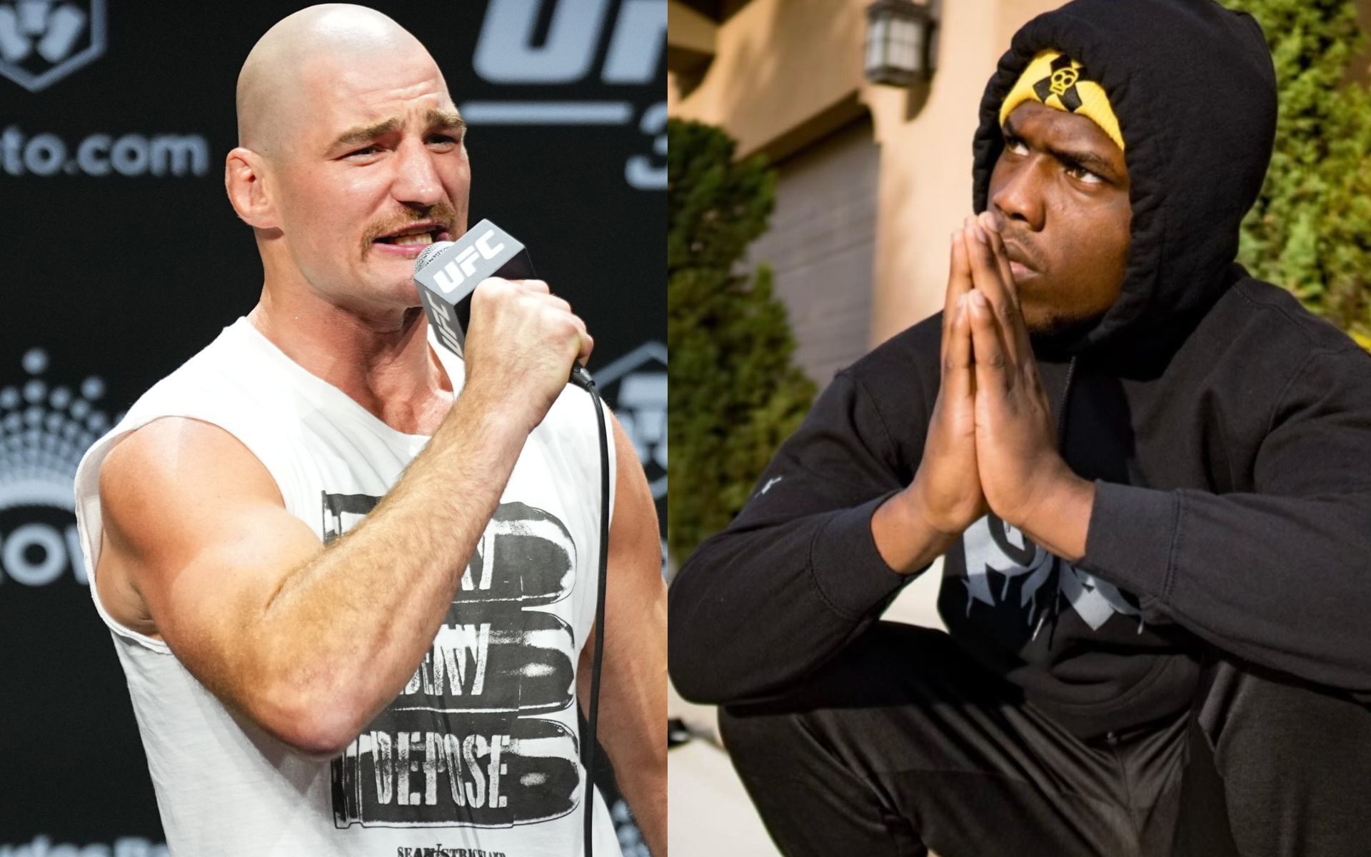 Sean Strickland (left) reacts to Raja Jackson