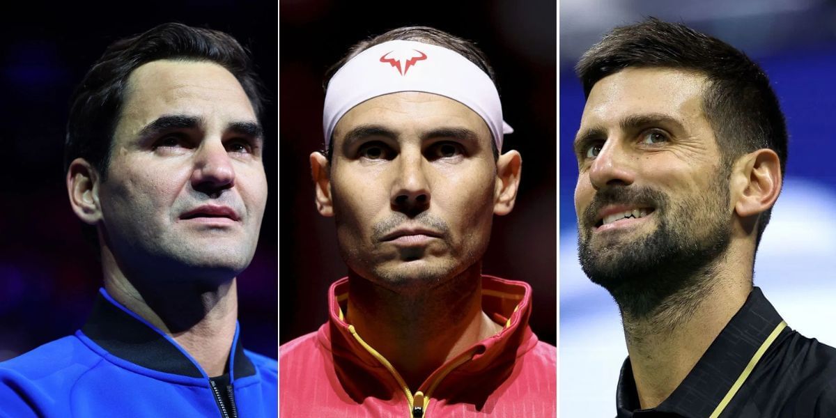 Roger Federer (left), Rafael Nadal (center), Novak Djokovic (right), Sources: Getty