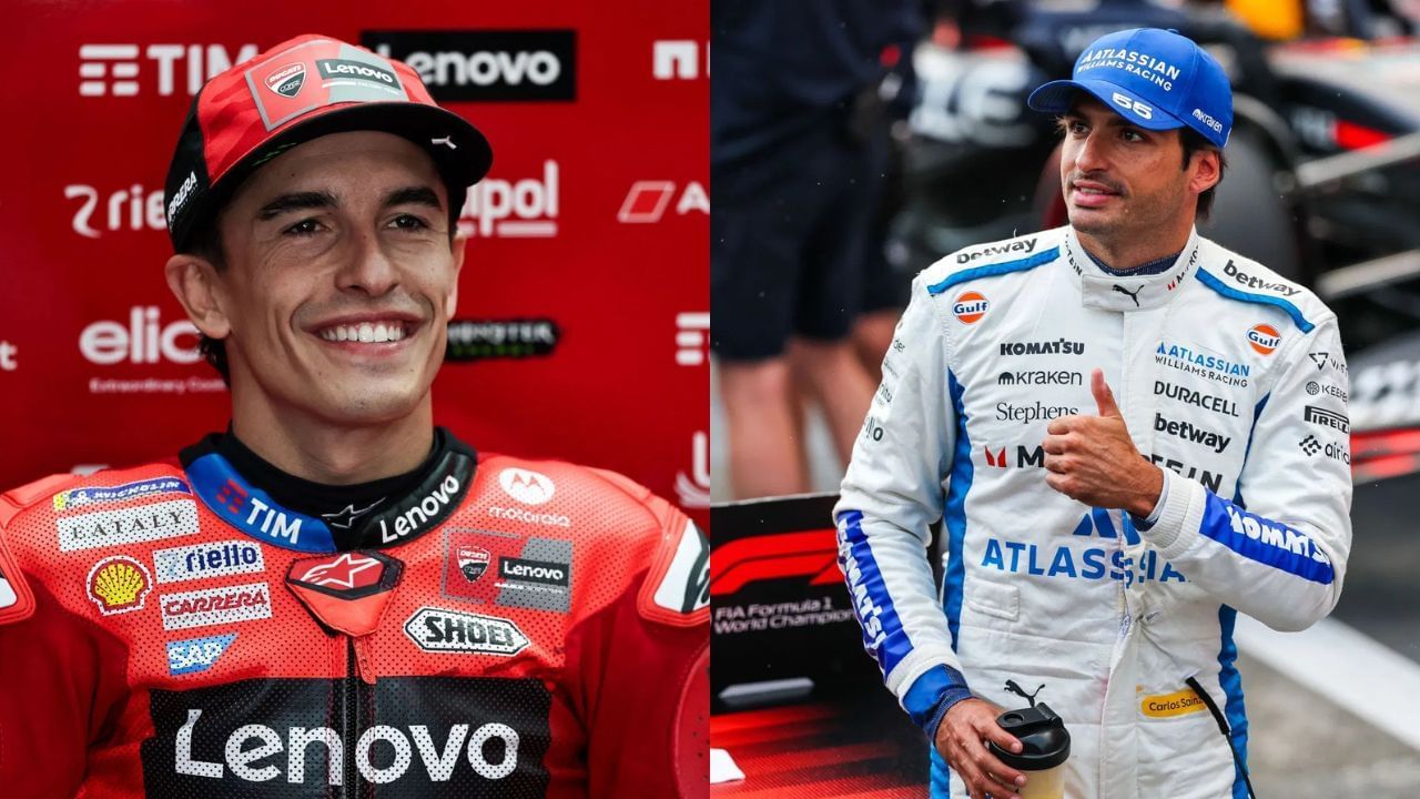 F1 star Carlos Sainz congratulates Marc Marquez on his MotoGP triumph [Images via Getty]
