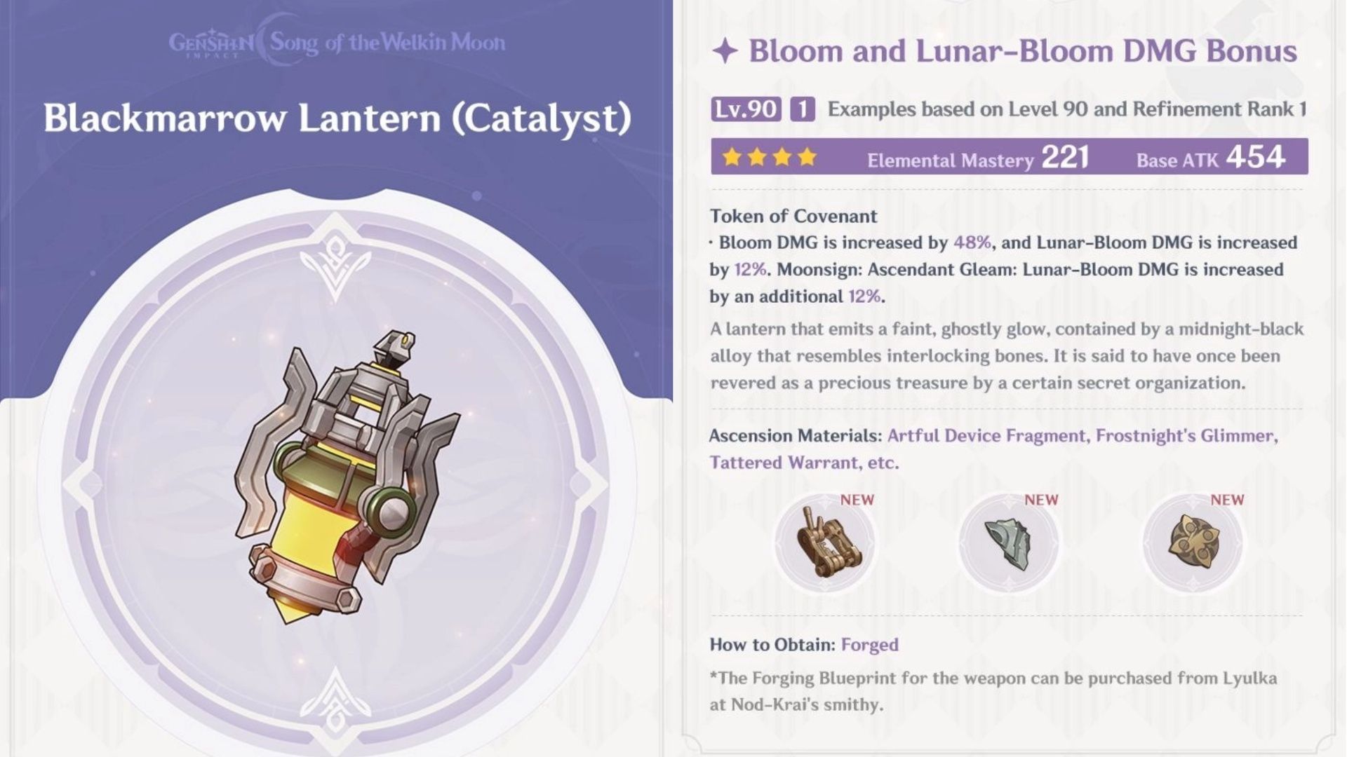 Blackmarrow Lantern&#039;s stats and effects at level 90 R1 (Image via HoYoverse)