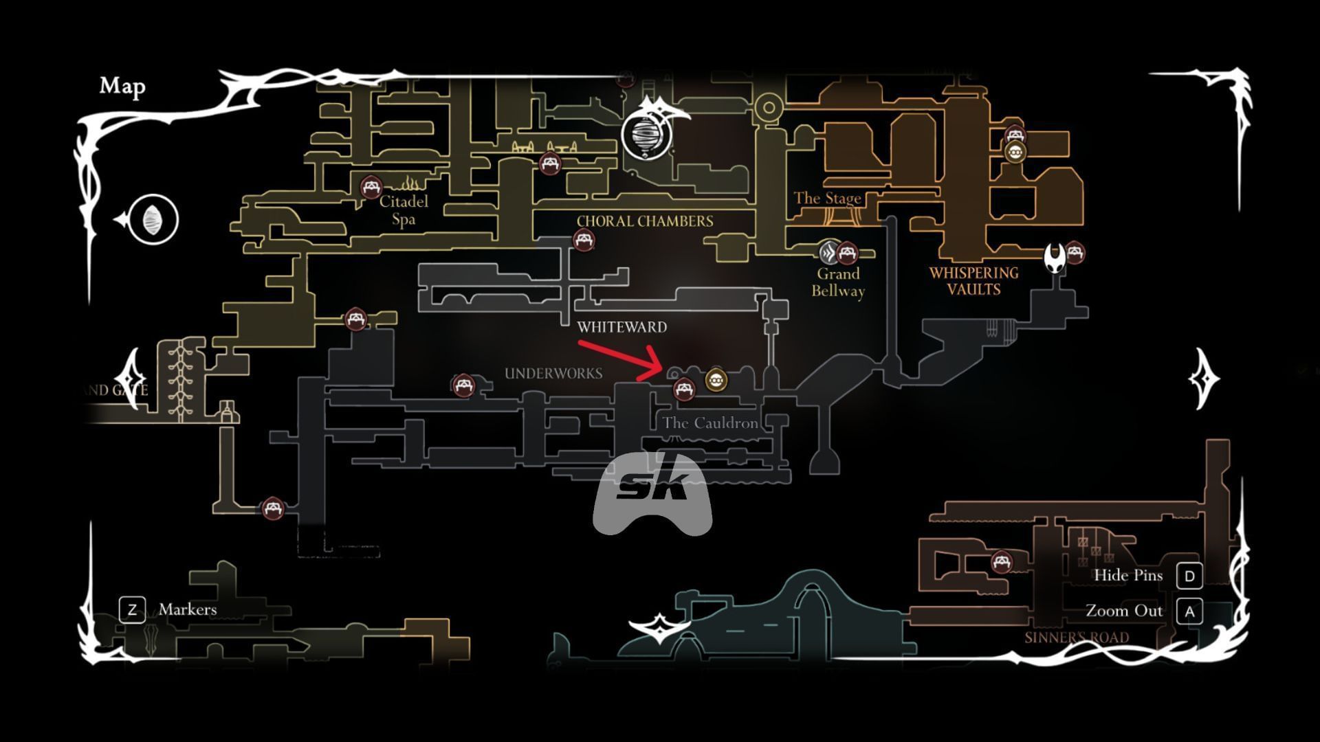 Location of the Architect in Hollow Knight Silksong (Image via Sporskeeda Gaming || Team Cherry)