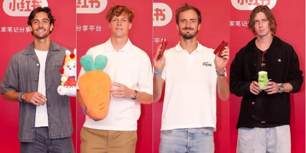 Lorenzo Musetti, Jannik Sinner, Daniil Medvedev and Andrey Rublev snapped at China Open photoshoot