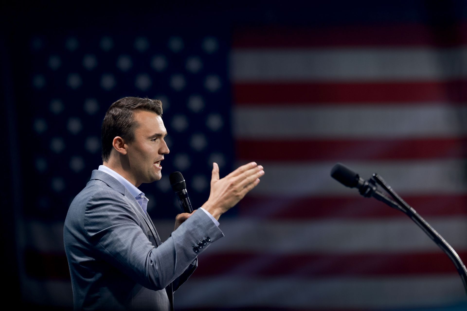 Charlie Kirk at the Turning Point USA Summit (Imgae via Getty Images)