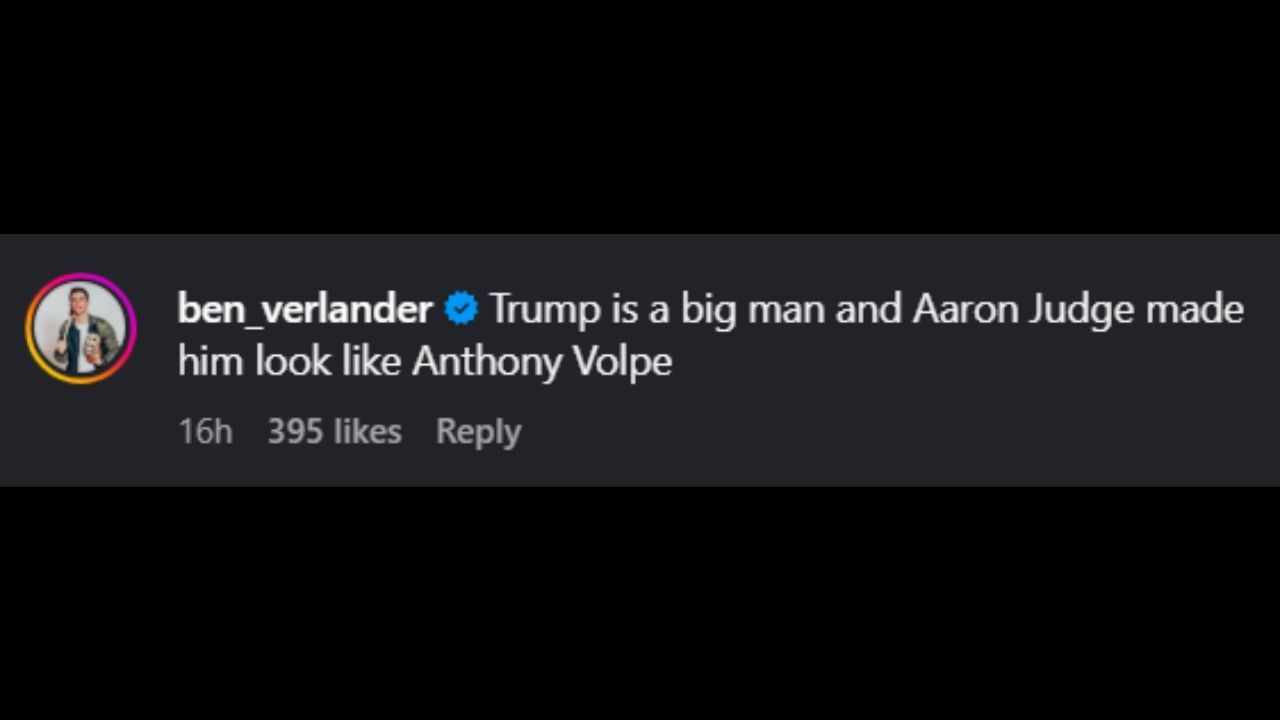 Screenshot of Ben Verlander&#039;s comment (Image from - Instagram.com/@mlb) 