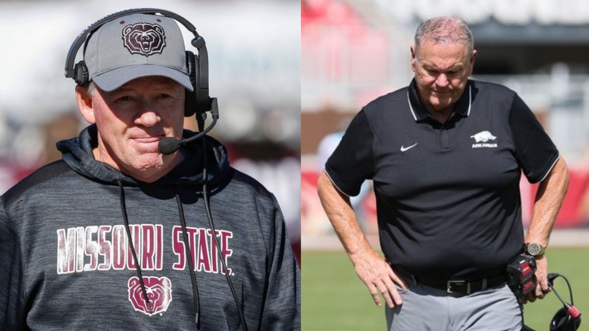 Interim Arkansas coach Bobby Petrino (left) and fired Arkansas coach Sam Pittman (right) (Image Source: IMAGN)