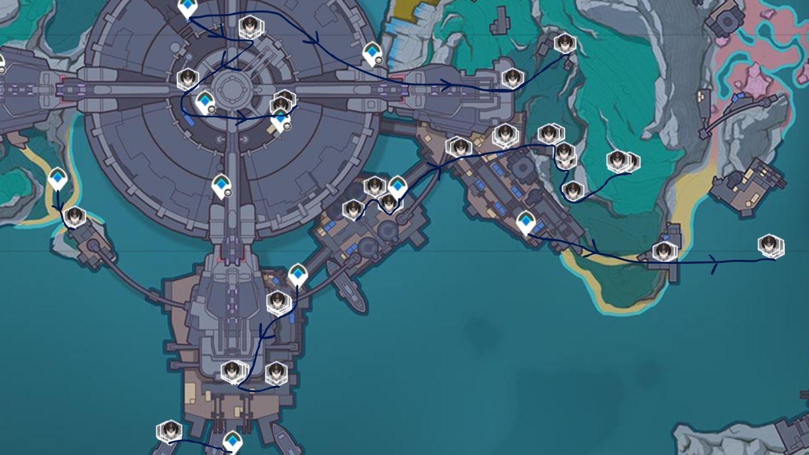 Farming route 1 for the Fatui Oprichniki enemies in Paha Isle (Image via Sportskeeda Gaming || HoYoverse)