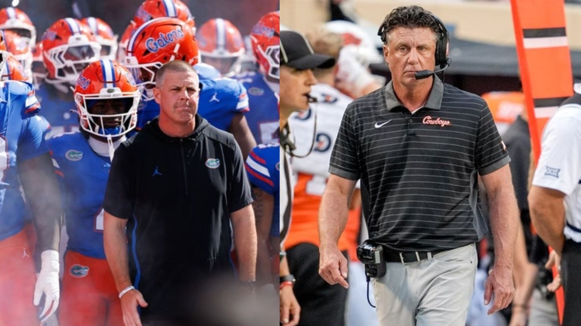 Florida coach Billy Napier (left) and Oklahoma State coach Mike Gundy (right) (Image Source; IMAGN)