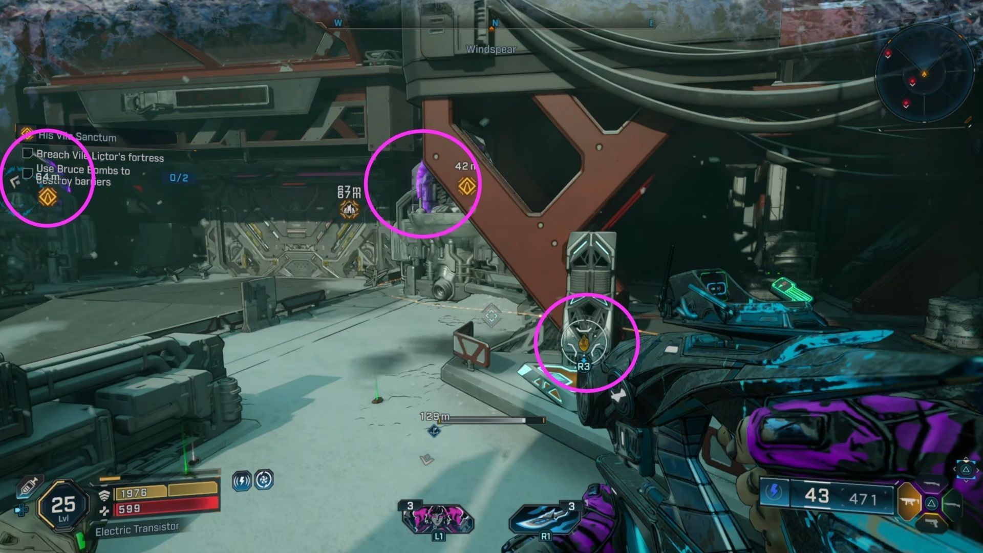 Circled: The Bruce Bomb and both barriers (Image via 2K Games)