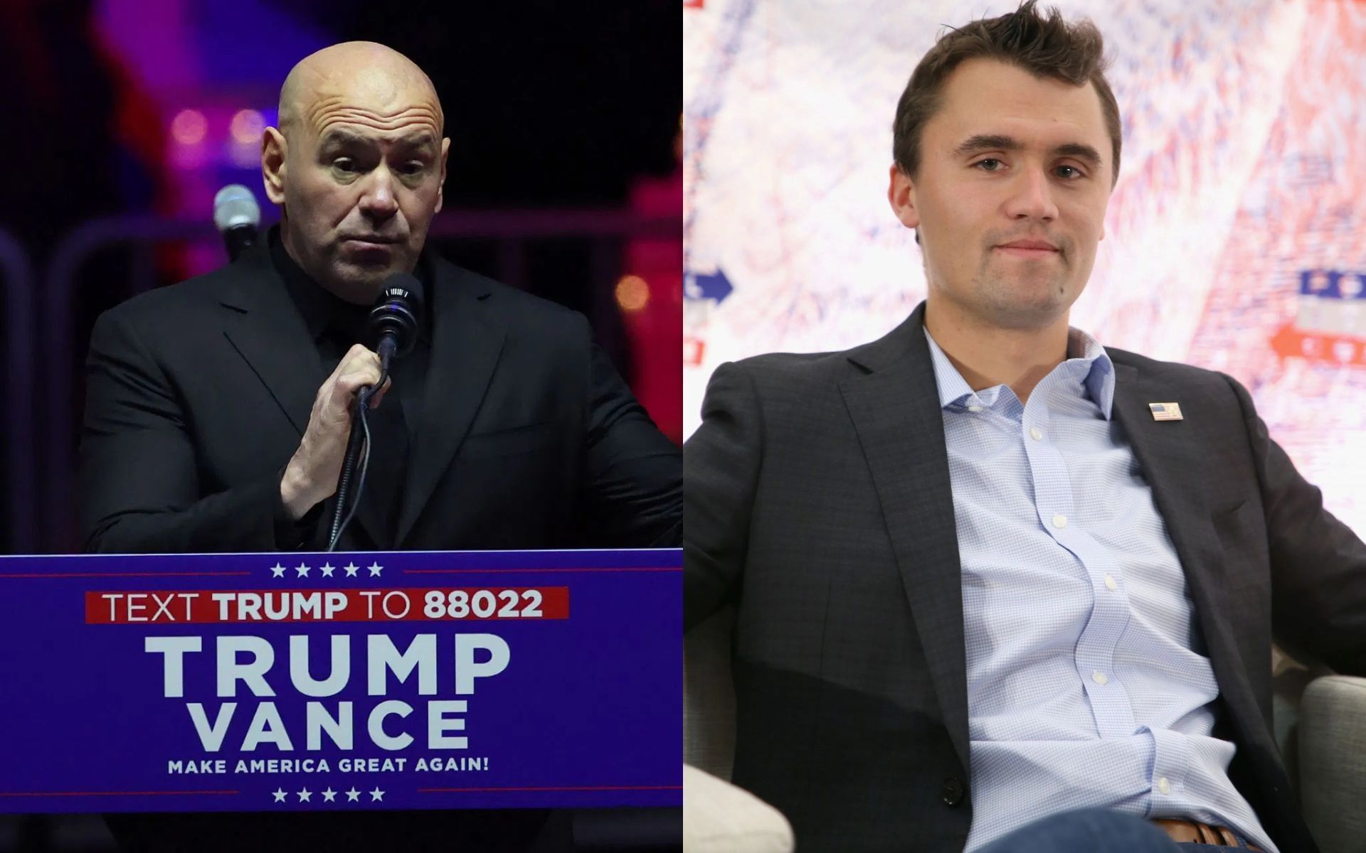 Dana White (left) talks about Charlie Kirk&rsquo;s (right) death. [Images courtesy: Getty]