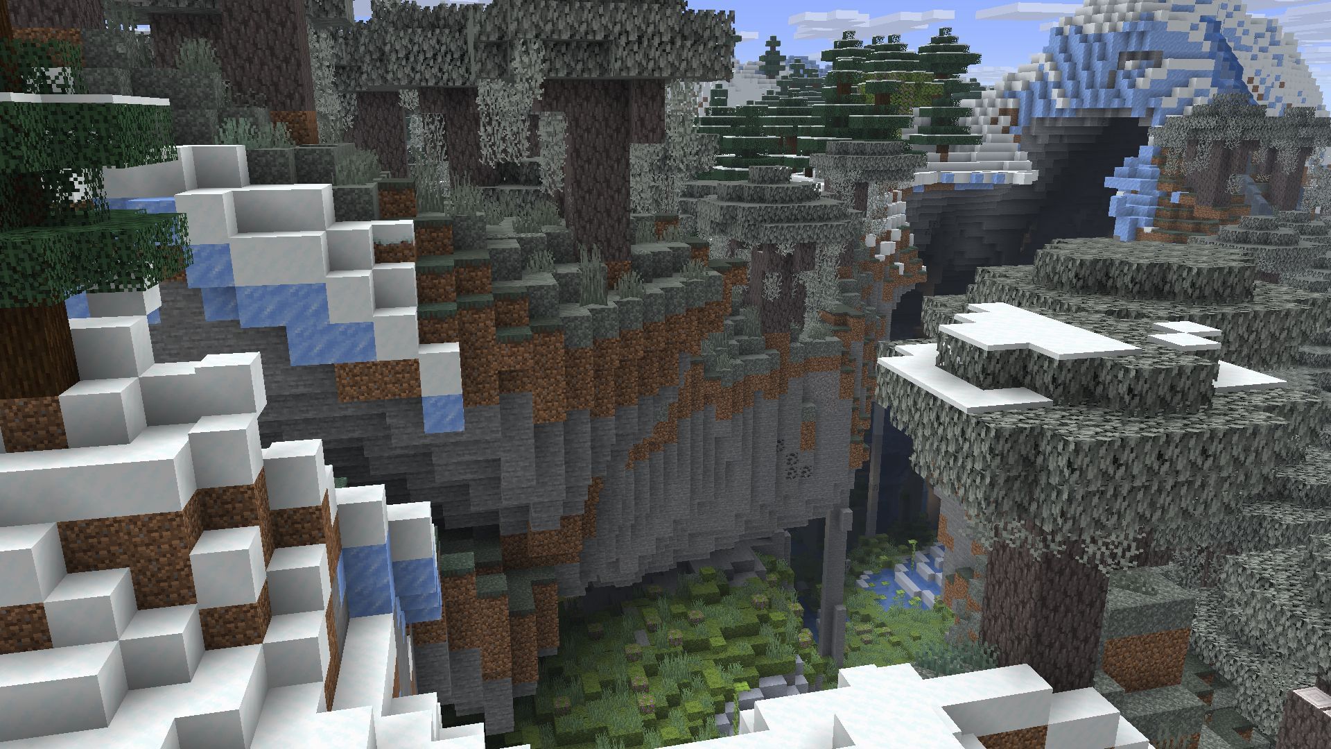 Shattered terrain reveals lush caves (Image via Mojang)
