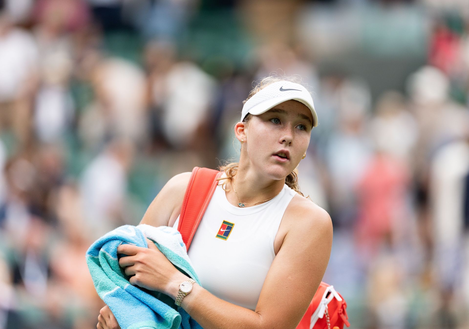 Mirra Andreeva looks on after her Wimbledon QF exit | Image Source: Getty