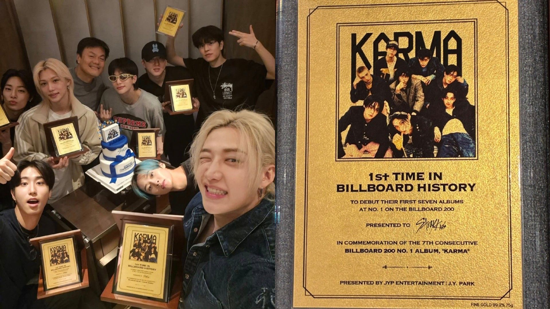"He knows who the company kings are": Fans celebrate as JYPark honours Stray Kids with 24K gold plaques for historic Billboard 200 record