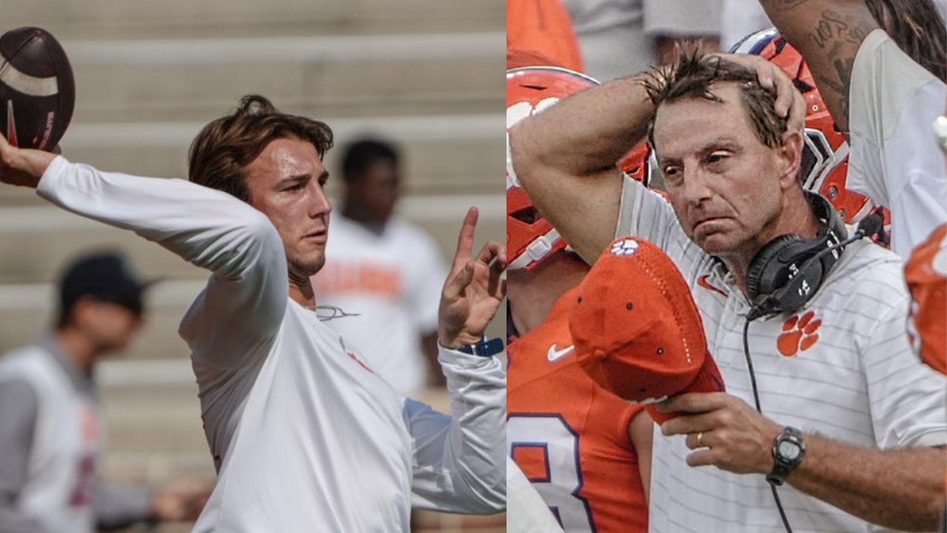 Clemson quarterback Cade Klubnik (left) and coach Dabo Swinney (right) (Image Source: IMAGN)