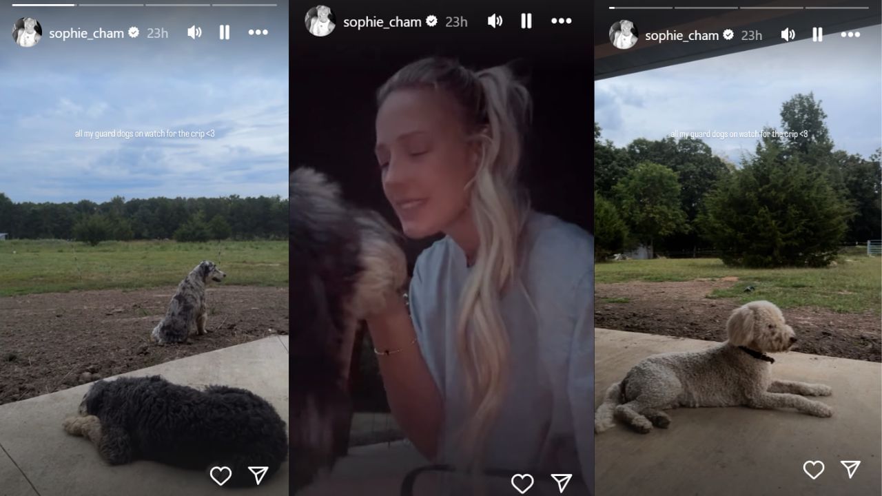 Sophie Cunningham is spending time with her pets while recovering from right MCL surgery. [photo: @sophie_cham/IG]