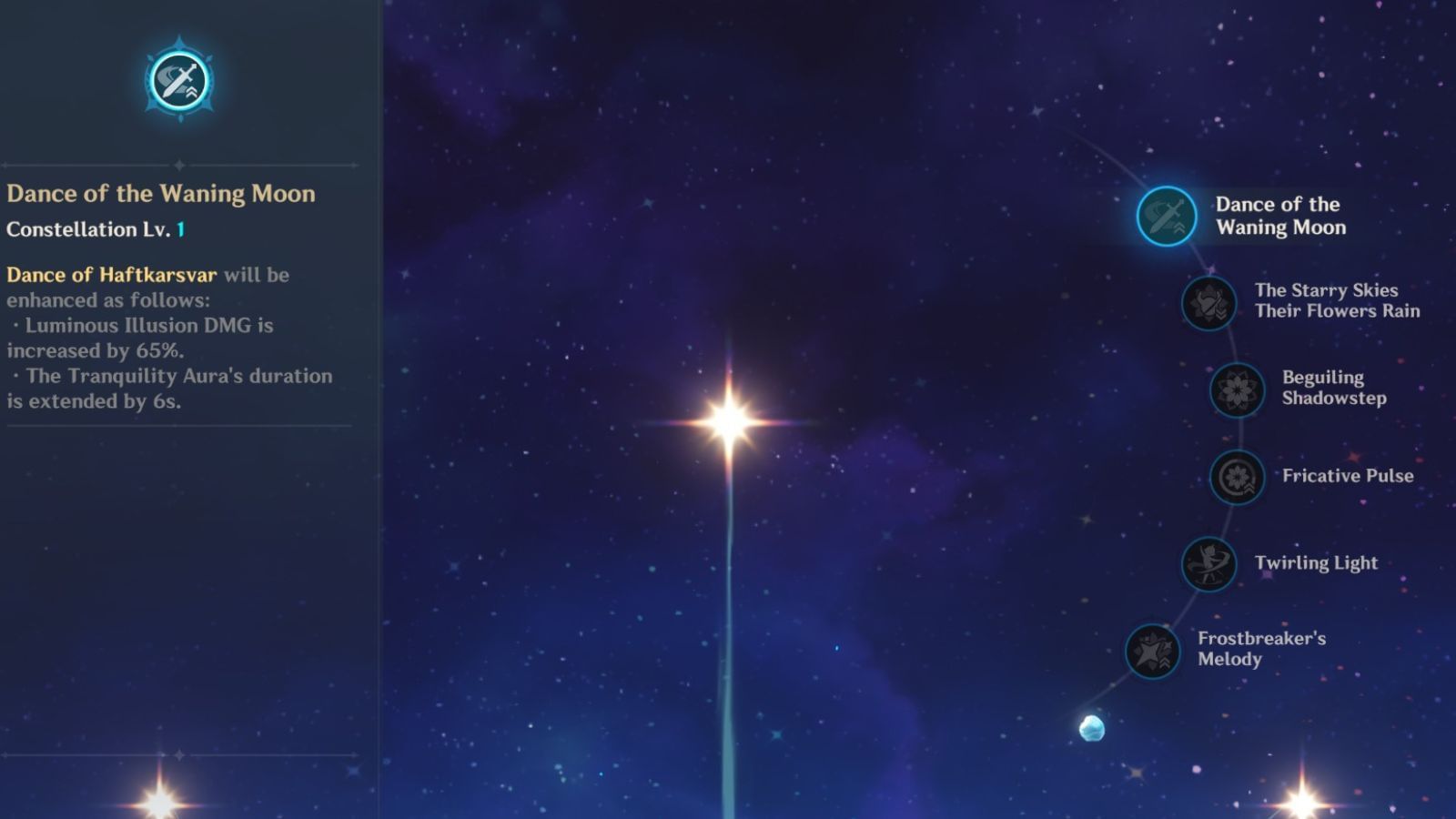 Nilou&#039;s C1, Dance of the Waning Moon effects in-game (Image via HoYoverse)