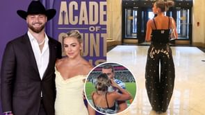 Jake Ferguson locks lips with fiancée Haley Cavinder ahead of Cowboys home opener vs. Giants 13 days after flaunting TE's name on derrière