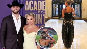 Jake Ferguson locks lips with fiancée Haley Cavinder ahead of Cowboys home opener vs. Giants 13 days after flaunting TE's name on derrière