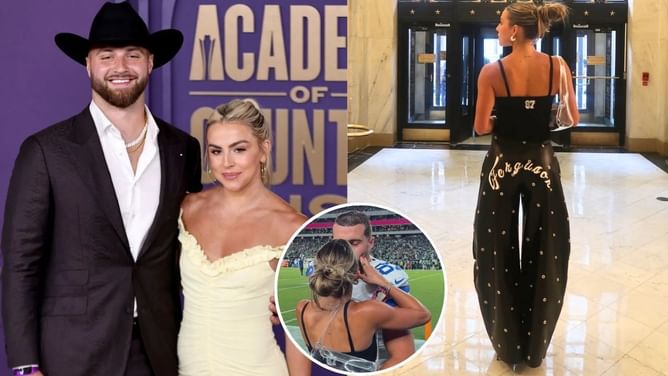 Jake Ferguson locks lips with fiancée Haley Cavinder ahead of Cowboys home opener vs. Giants 13 days after flaunting TE's name on derrière