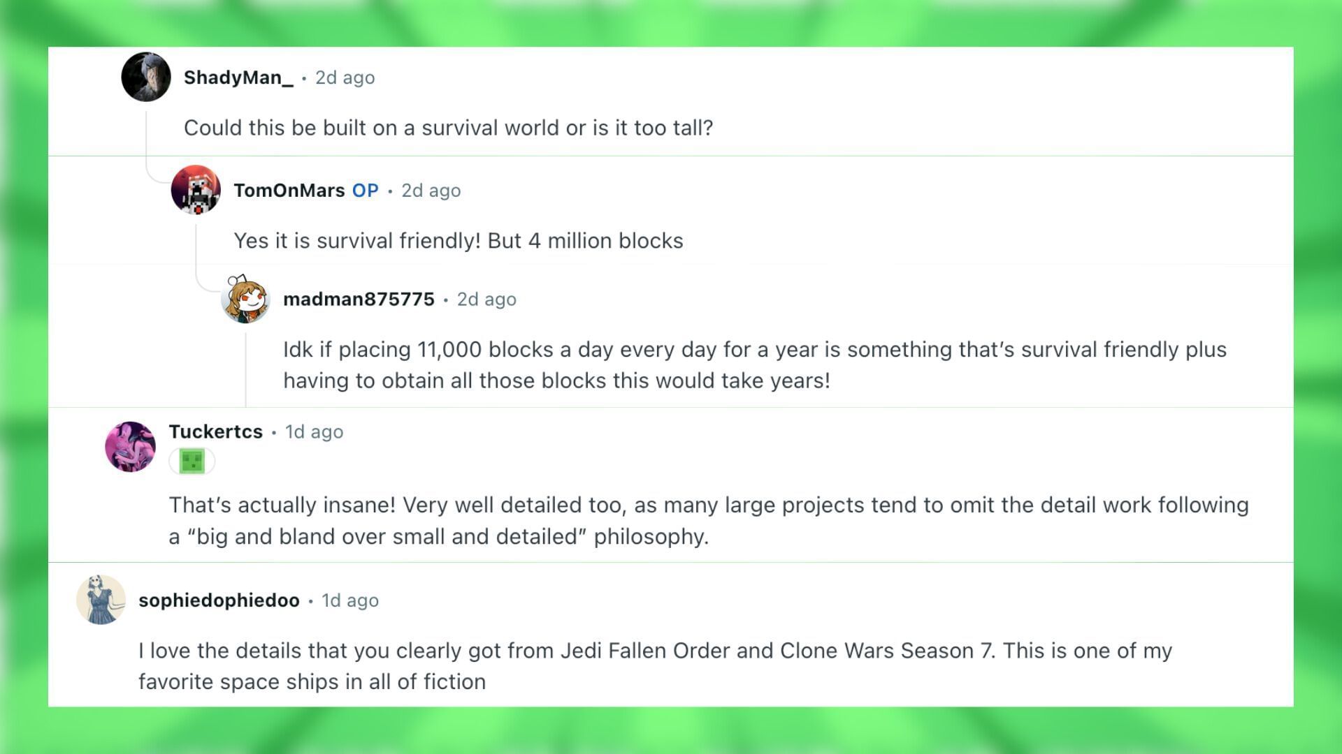 Redditors react to the Star Wars ship build (Image via Reddit)