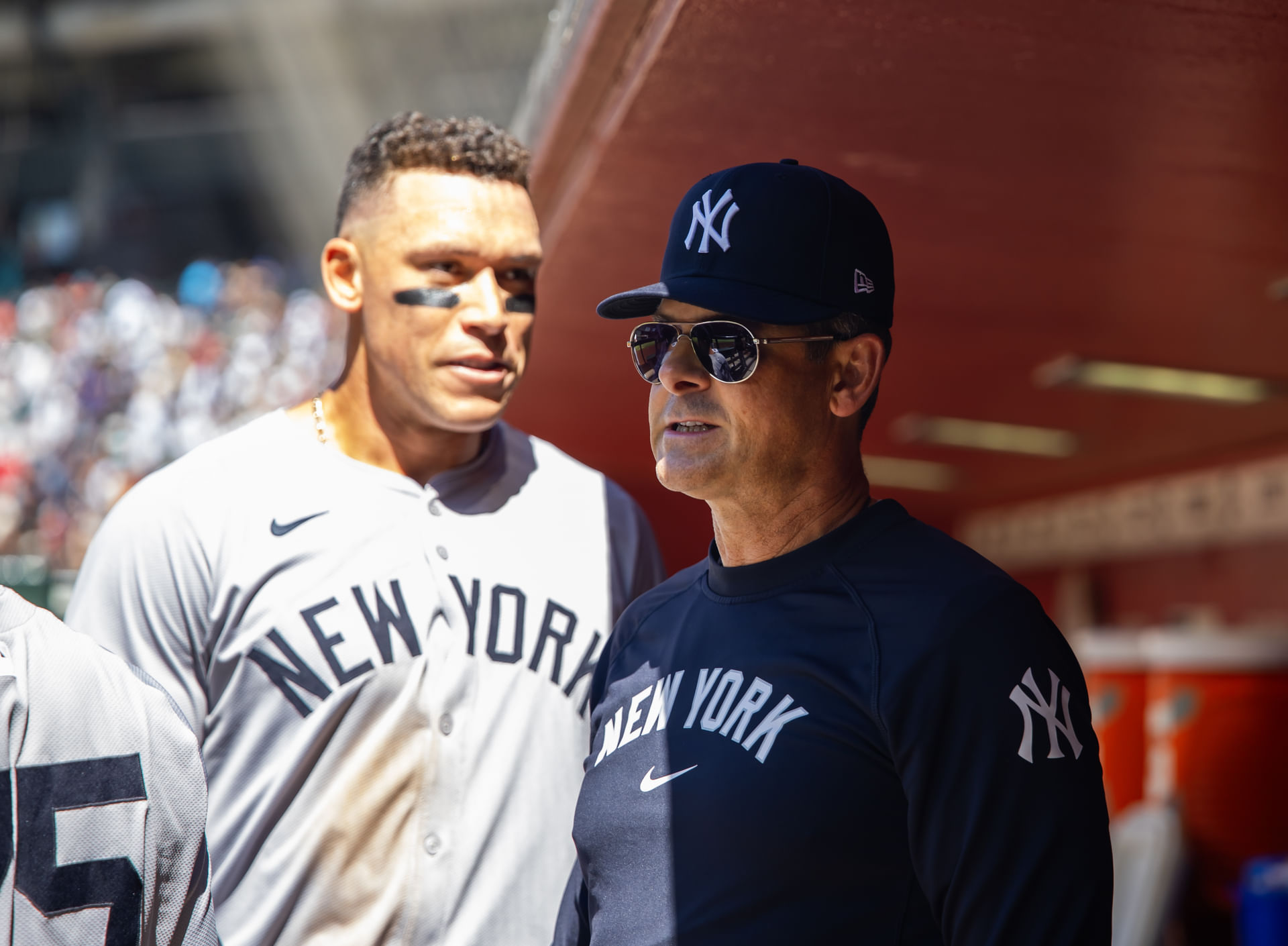 Aaron Boone faced his seventh ejection of the season after two inside pitches on Aaron Judge were called strikes (Source: Imagn)