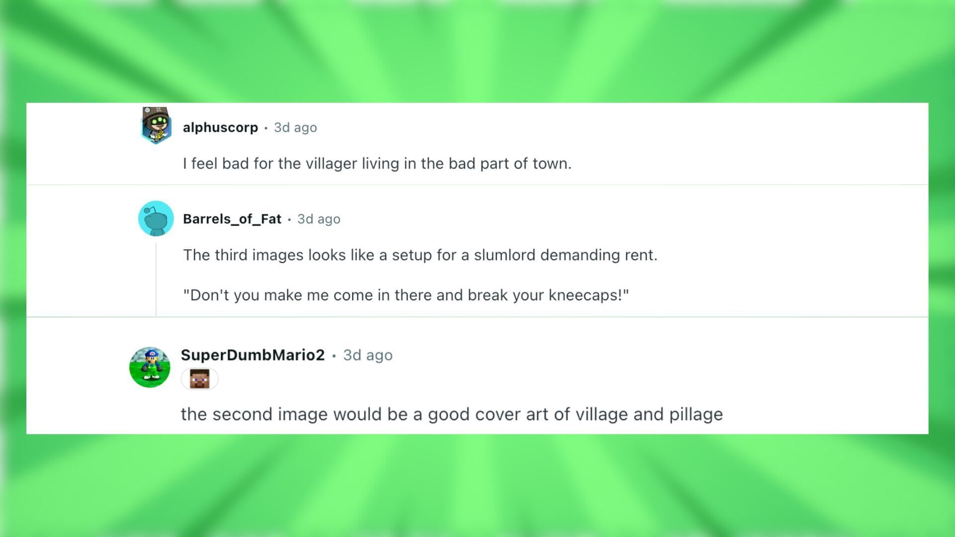 Redditors talk about the rare village spawn near a woodland mansion in Minecraft (Image via Reddit)