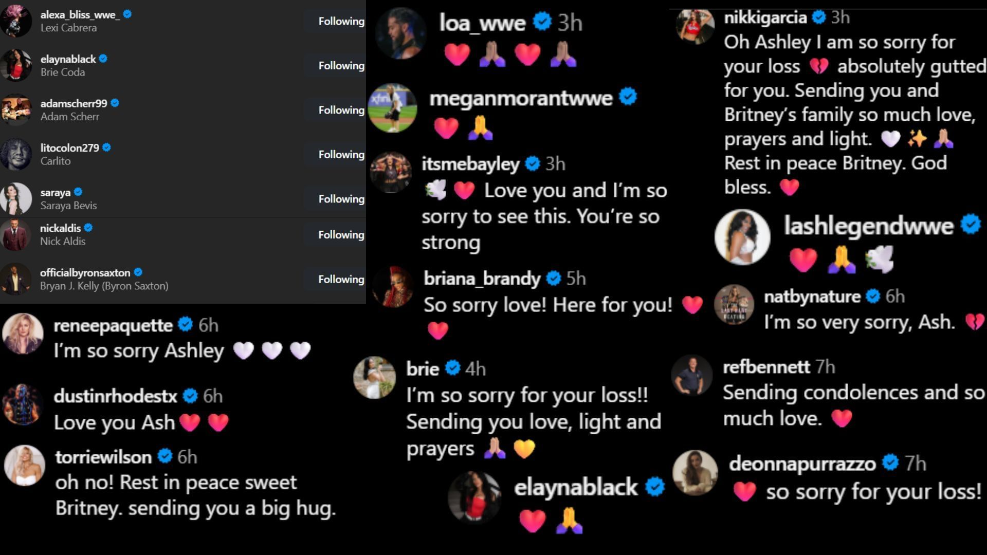 Screenshots of stars&#039; likes and comments. [Image credit: Charlotte Flair&#039;s Instagram]