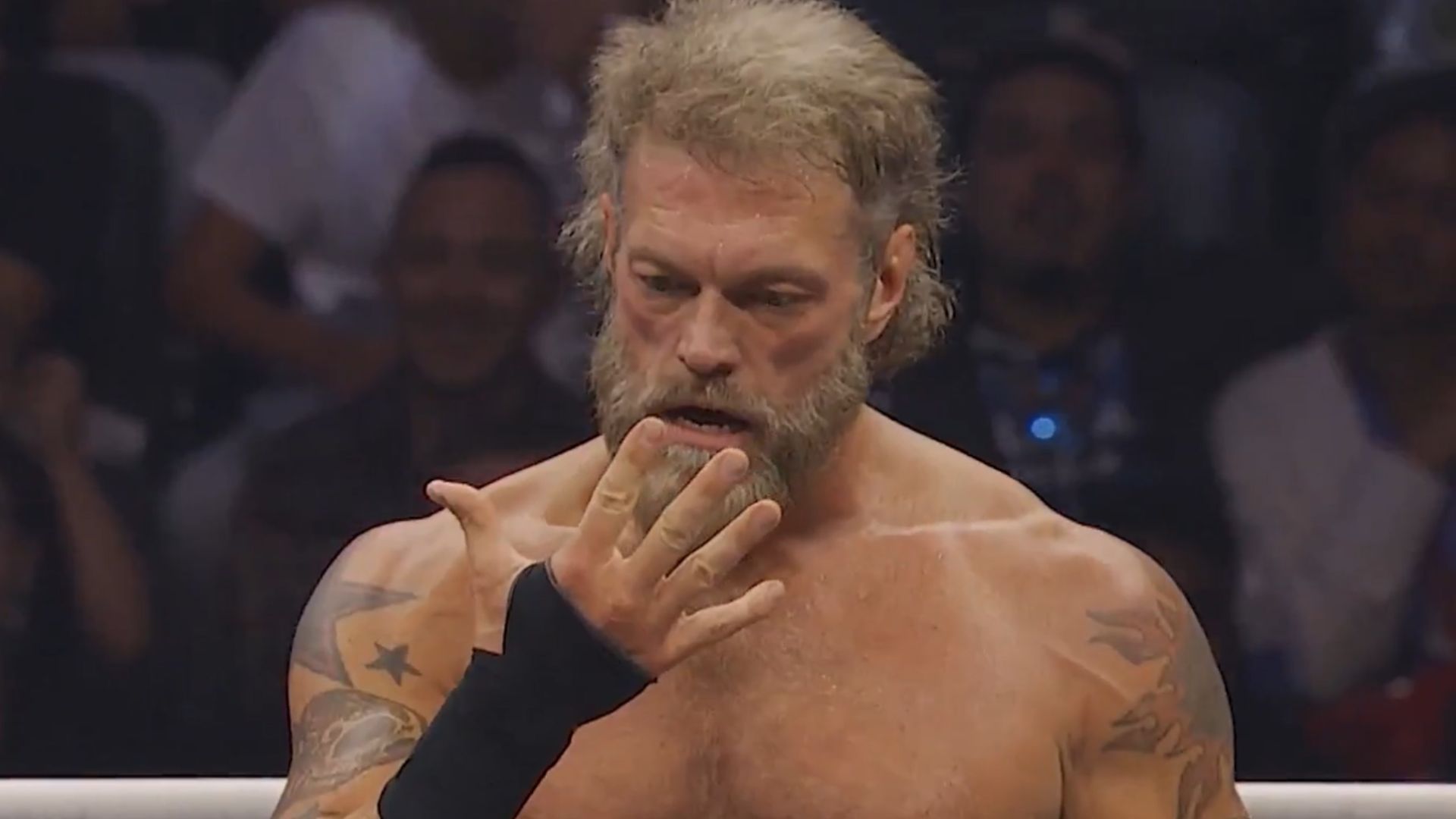 Adam Copeland about to perform John Cena&#039;s &quot;You Can&#039;t See Me&quot; taunt [Source: AEW on X]