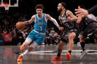 Charlotte Hornets guard LaMelo Ball (1) drives around Brooklyn Nets guard Tyrese Martin (13) during the first quarter at Barclays Center - Source: Imagn