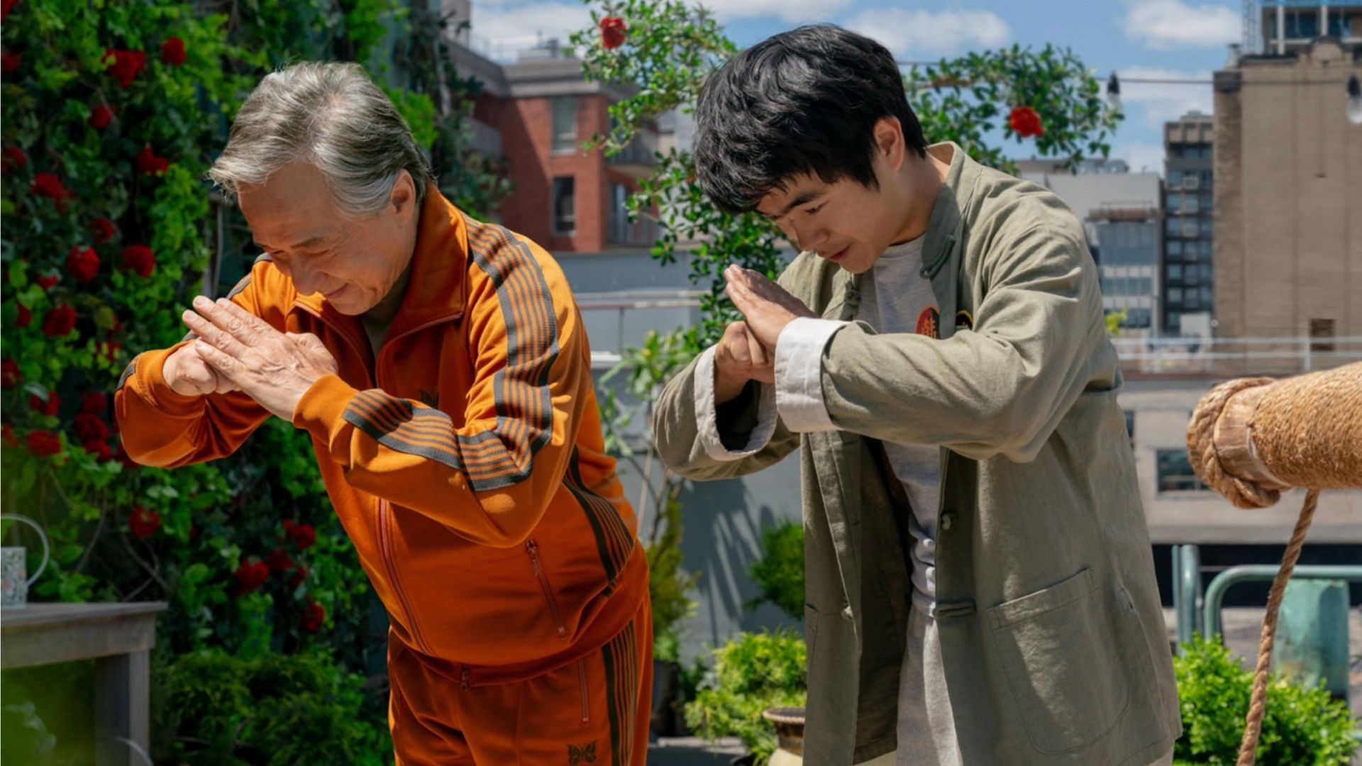 Mr. Han mentors Li Fong during training in Karate Kid: Legends. (Image via Prime Video)