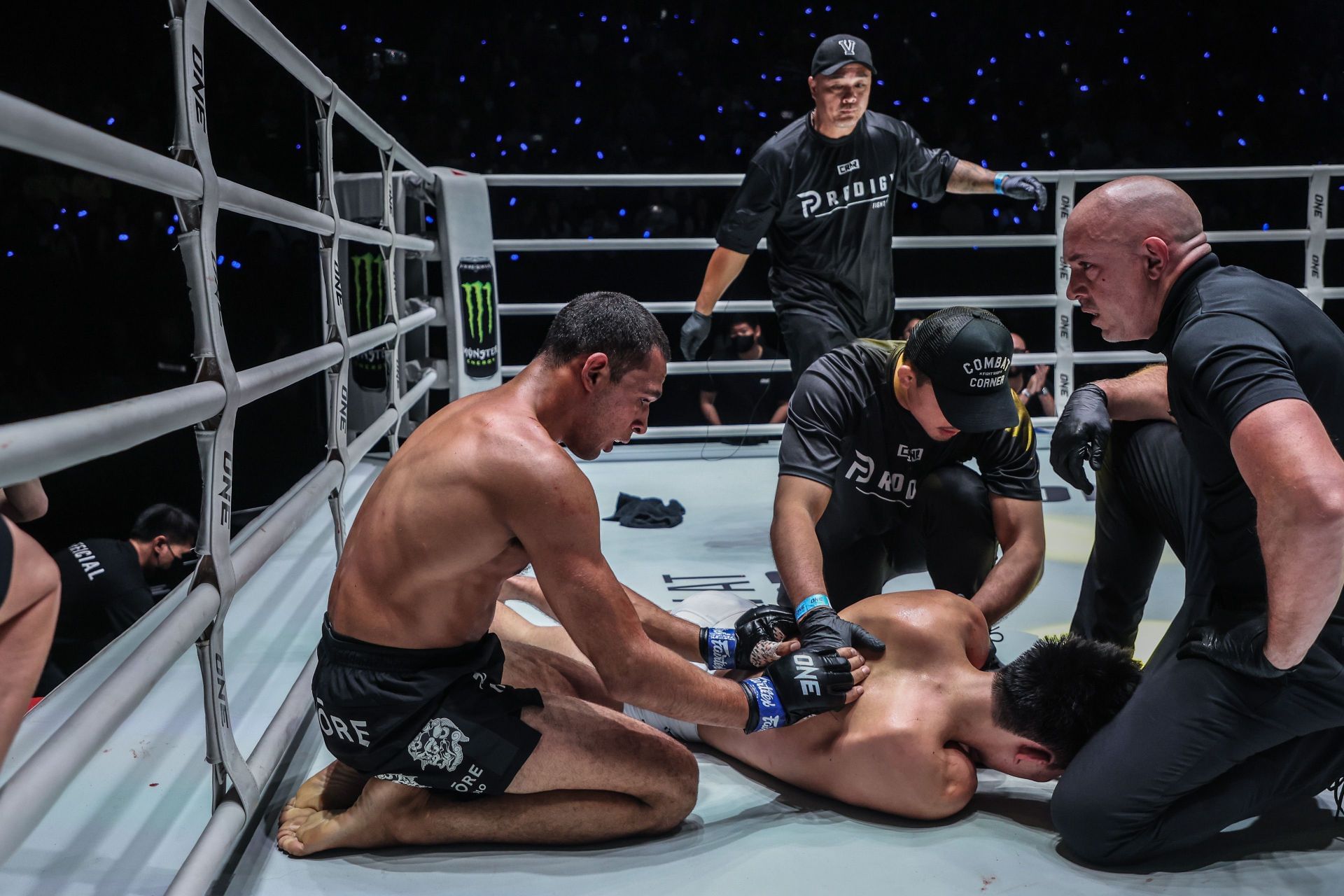 Tye Ruotolo (left) checks in on Adrian Lee at ONE Fight Night 35. [Image: ONE Championship]