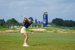 Charley Hull rocks blue and white attire while hitting the range amid LPGA hiatus