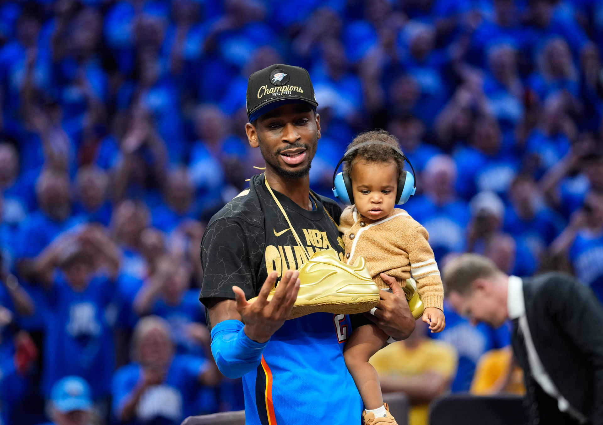 Oklahoma City Thunder guard Shai Gilgeous-Alexander (2) after winning game seven of the 2025 NBA Finals - Source: Imagn