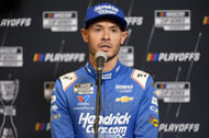 Hendrick Motorsports' Kyle Larson at the 2025 NASCAR Cup Series Playoff Media Day - Source: Imagn