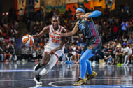 Connecticut Sun guard Saniya Rivers (22) drives the ball toward the basket against Atlanta Dream guard Allisha Gray (15) - Source: Imagn