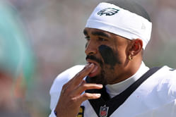 WATCH: Jalen Hurts goes viral crashing out on sidelines at Eagles OC after scoring TD vs. Rams