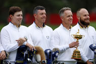 Luke Donald with his team members at the PGA: Ryder Cup - Practice Round - Source: Imagn