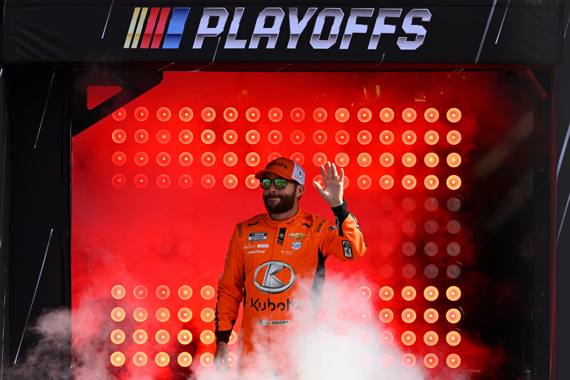 Ross Chastain (1) is introduced before the start of the Mobil 1 301 at New Hampshire Motor Speedway. - Source: Imagn
