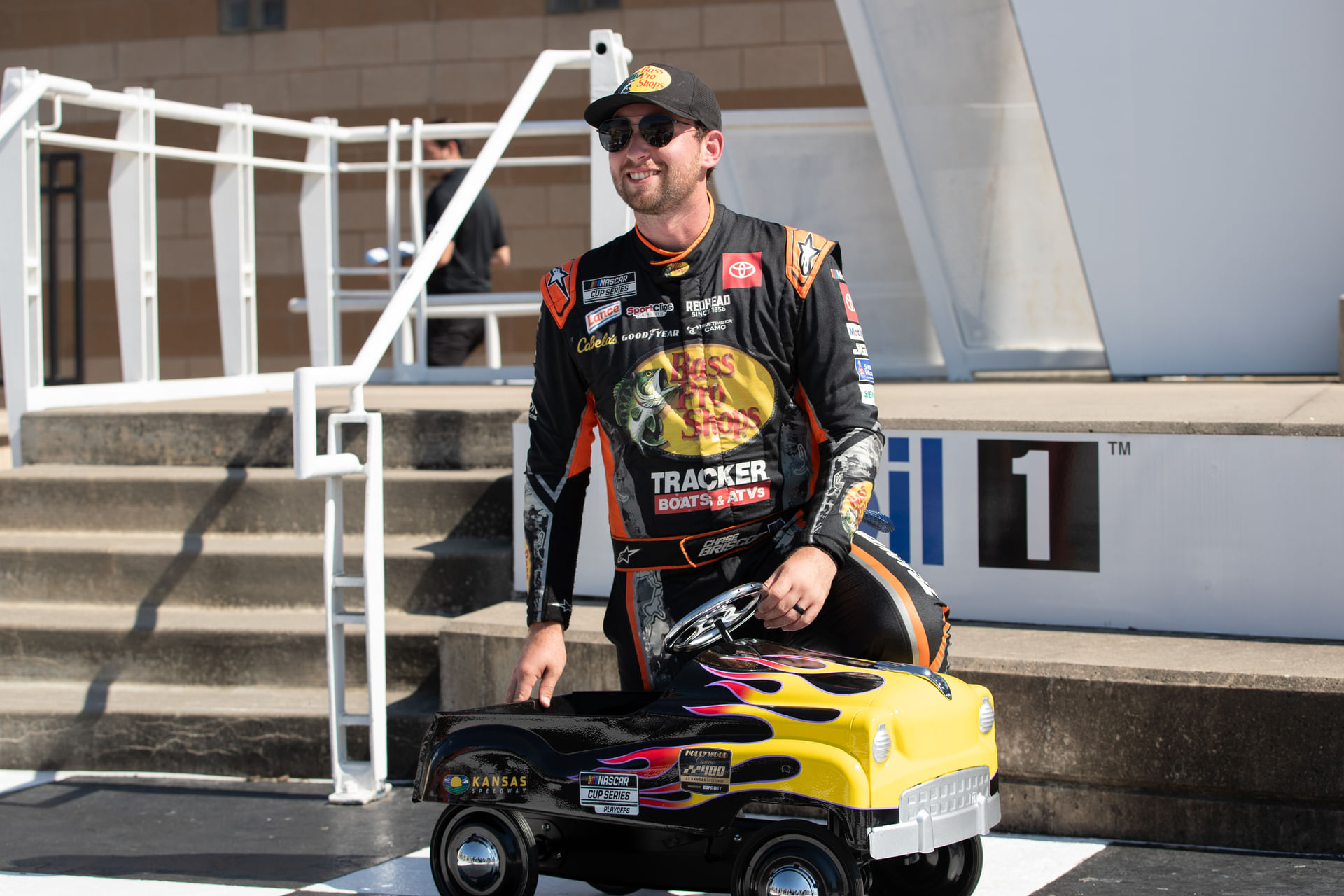 Chase Briscoe celebrates winning the pole position for the NASCAR Cup Series race. Source: Imagn
