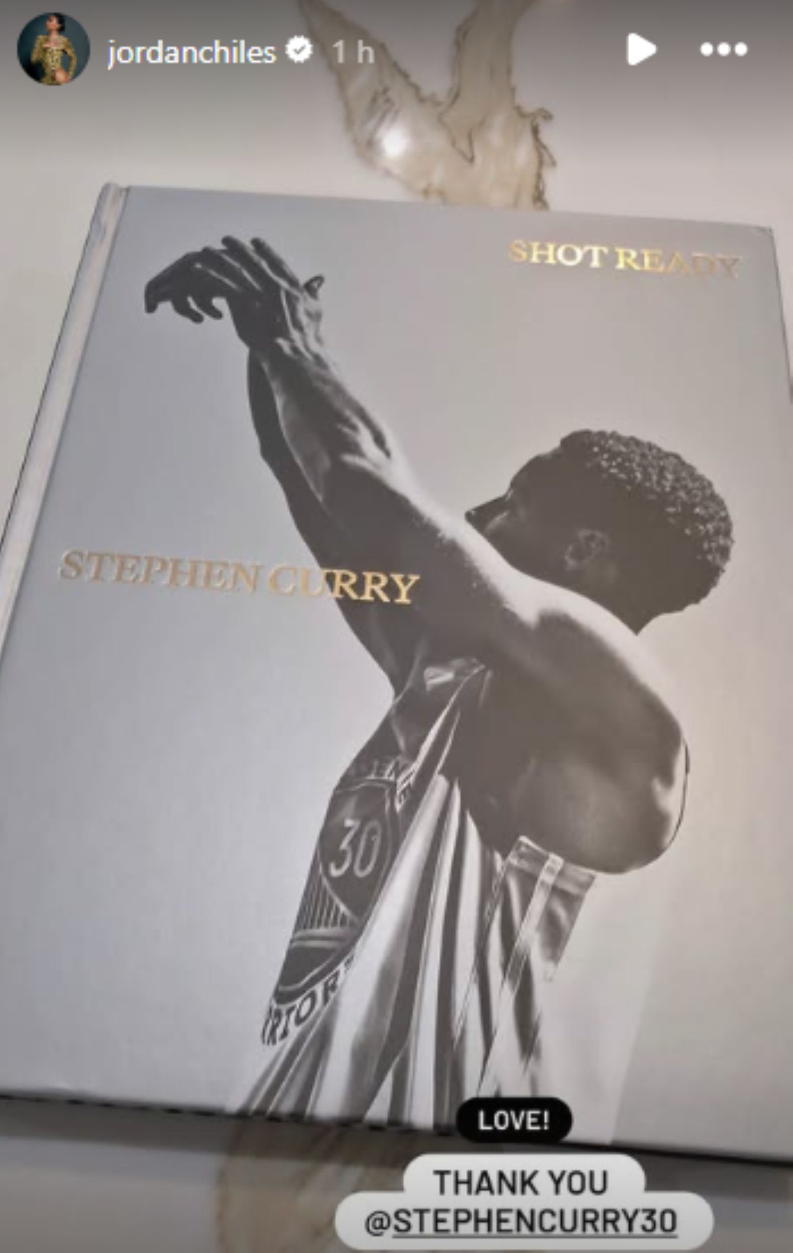 Screenshot of Jordan Chiles&#039; Instagram story about Steph Curry book &#039;Shot Ready&#039; [Image Source : Jordan Chiles&#039; Instagram]