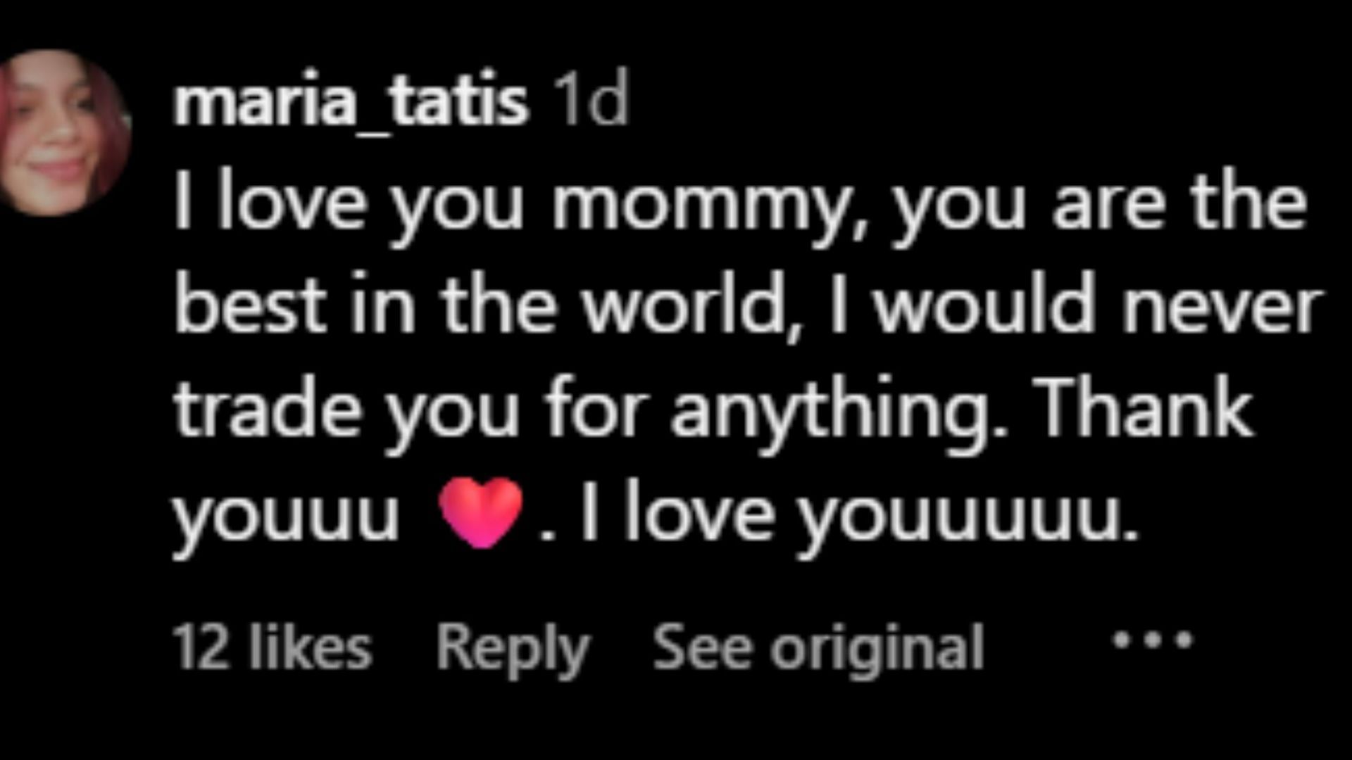 Screenshot of comment [Source: Instagram/ maria_tatis]