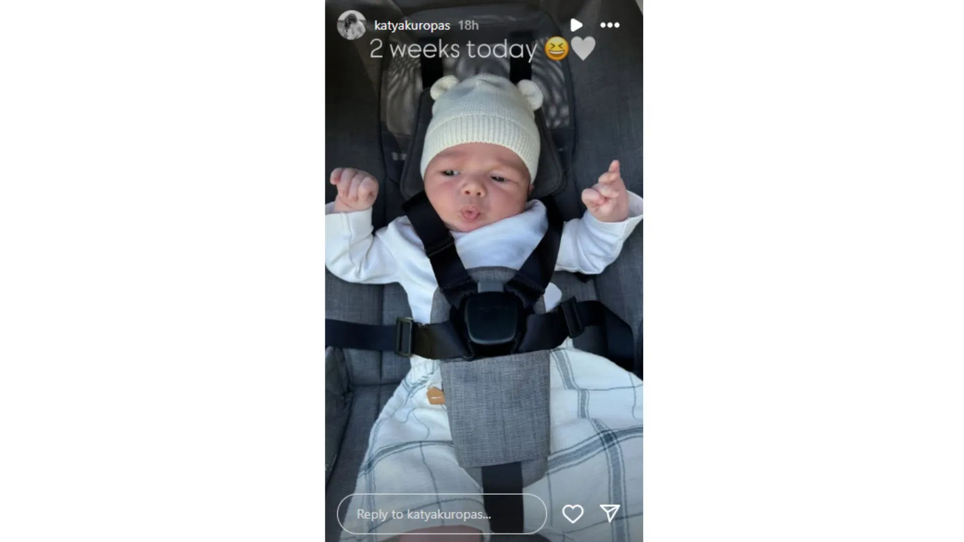 Kuropas celebrated her son being two weeks old. (Photo via Katya Kuropas&#039; Instagram Story)