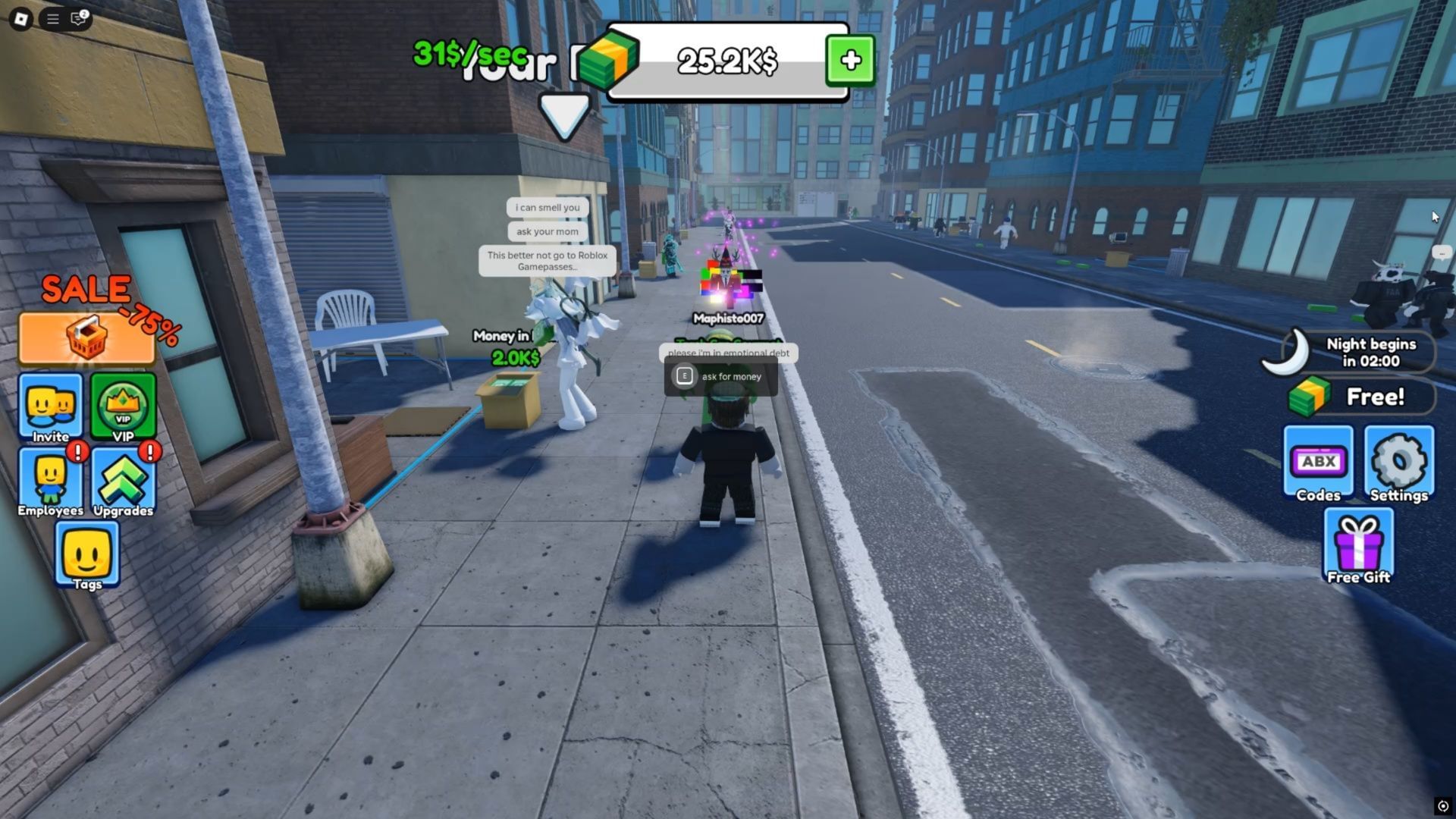 Be a Beggar gameplay (Image via Roblox)