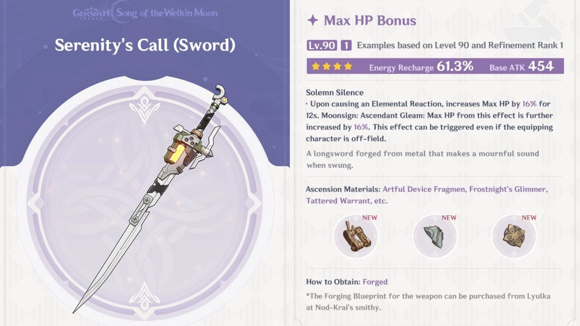 Serenity&#039;s Call stats and effects (Image via HoYoverse)