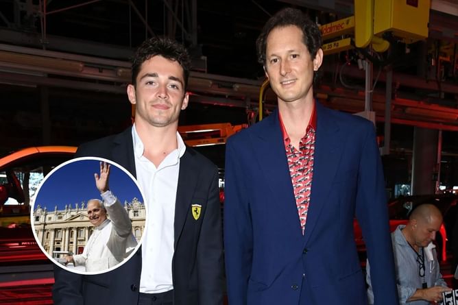 "We got the Pope praying for Ferrari before GTA 6": Fans react to John Elkann giving Charles Leclerc's steering wheel to the Pope