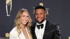 Saquon Barkley swoons over fiancée Anna Congdon as she stuns in $2075 worth Malena dress