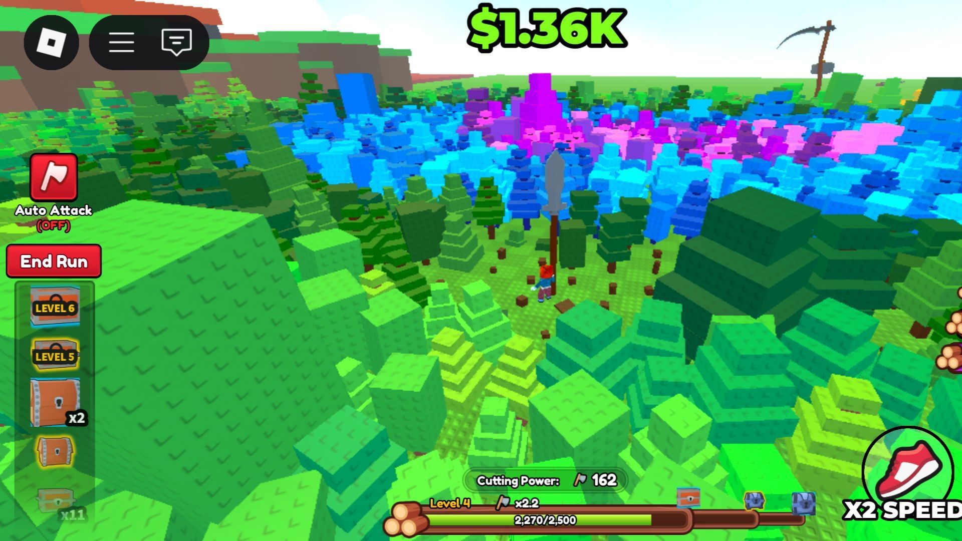 Cutting trees in the Forest (Image via Roblox)