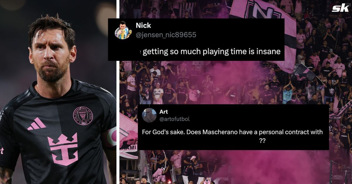 Lionel Messi and Inter Miami fans (Images via Getty and X- @artofutbol and @jensen_nic89655)