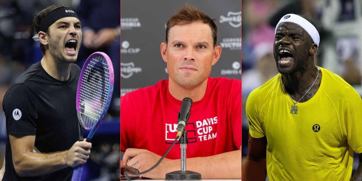 L to R: Taylor Fritz, Bob Bryan and Frances Tiafoe. (Images by Getty)
