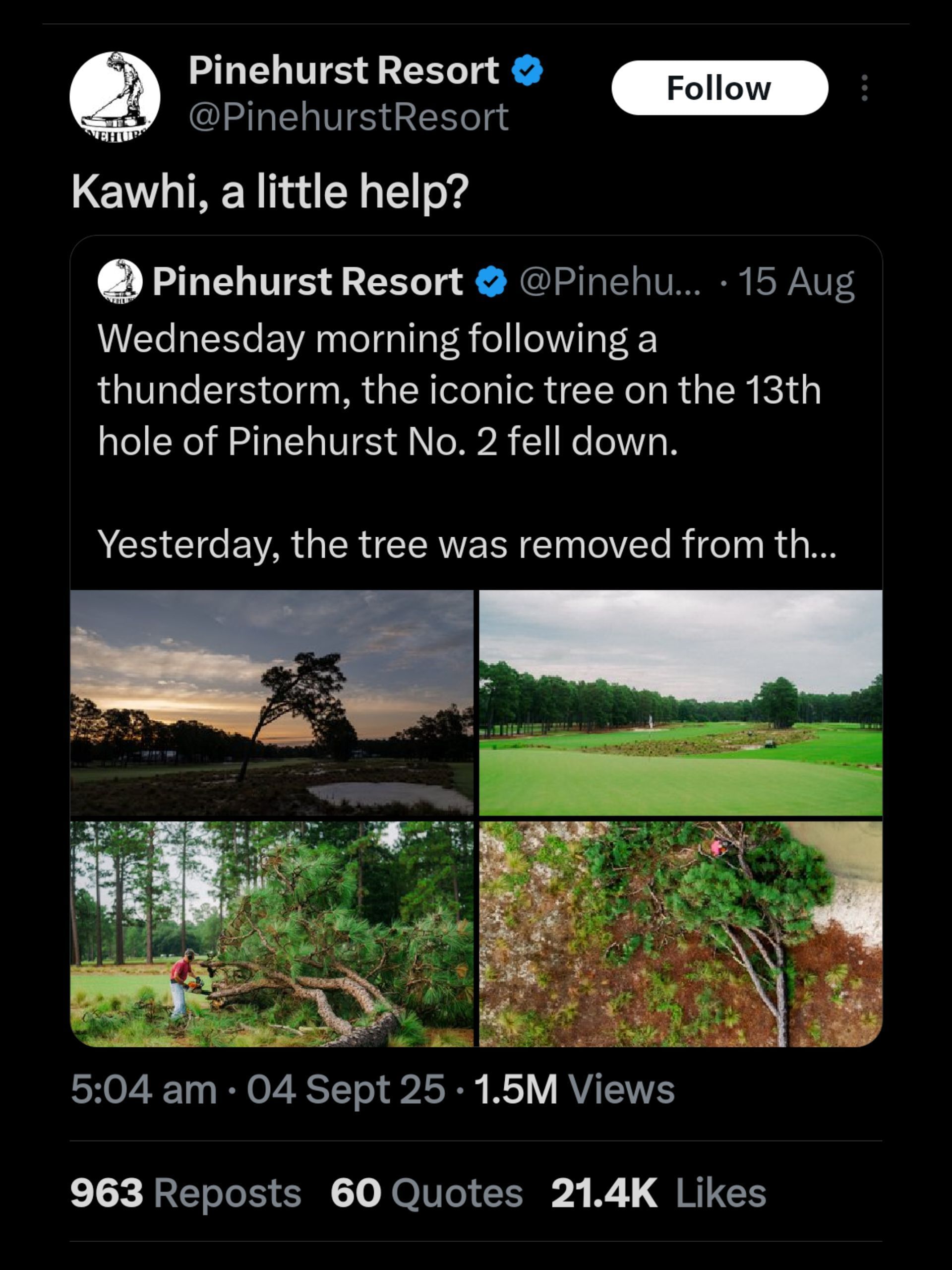 Screenshot from Pinehurst&#039;s post on X / @PinehurstResort on X