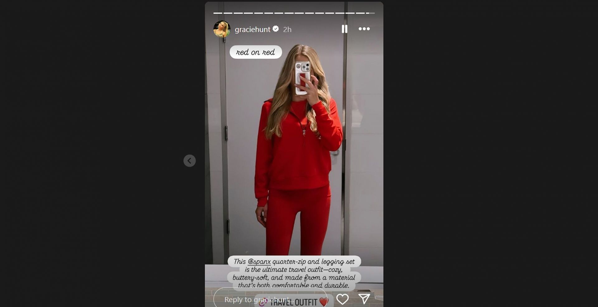 Clark Hunt&rsquo;s daughter Gracie Hunt shows off red travel co-ord set /@graciehunt